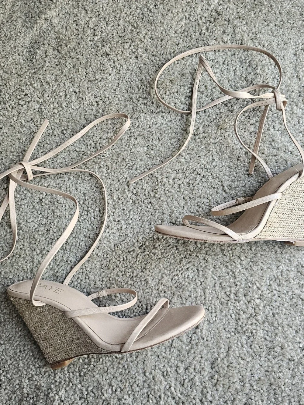 RAYE Size 7.5 Naya Wedge Nude Ankle Wrap Heeled Sandals